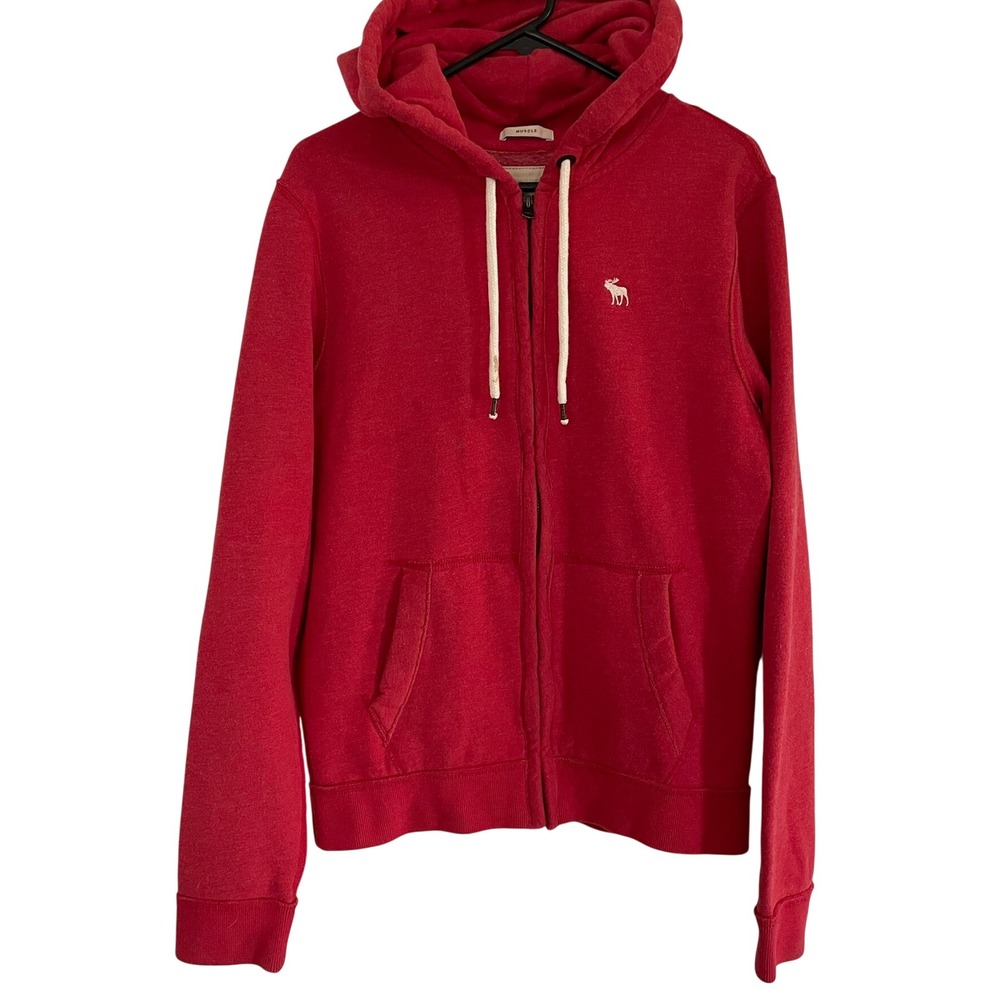Vtg Y2K Abercrombie & Fitch Full Zip Hoodie Red Muscle Fit Mens Medium Preppy